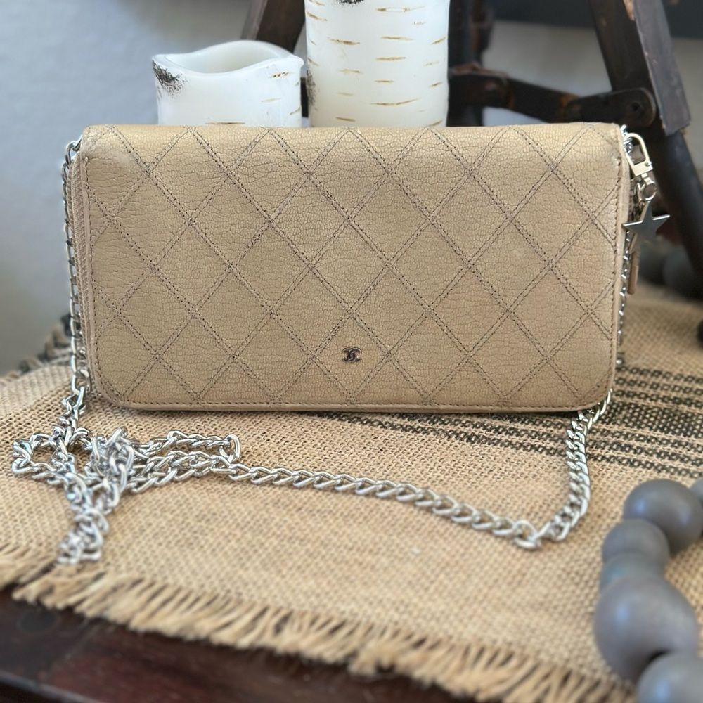 CHANEL Bicolore Quilted Matelasse CC Zip Around Long Wallet